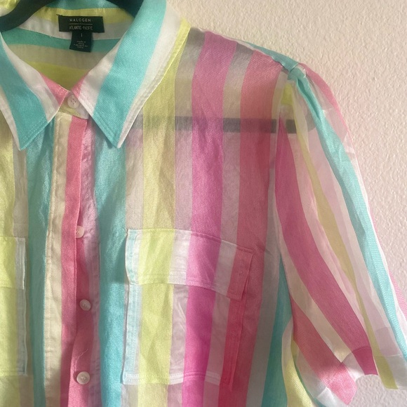Halogen x Atlantic Pacific Collaboration pastel sheer button up top blouse - Picture 5 of 6